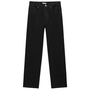 【特享折扣】欧时力纯棉直筒牛仔长裤女裤子黑色显瘦休闲2025秋冬