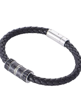 转运珠黑色真皮编织男女款手环