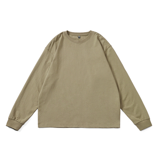 日系潮流新款纯棉长袖T恤男宽松大码内搭男装上衣休闲纯色打底衫