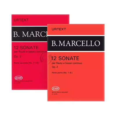 马尔切洛 12首奏鸣曲 Op2 长笛和钢琴 全套共一至二卷 布达佩斯原版乐谱书 Benedetto MarCello 12 Sonatas Flute Basso Continuo