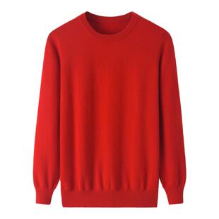 阿绒源100山羊绒圆领男套衫内蒙古发货产红色打底衫宽松百搭毛衣