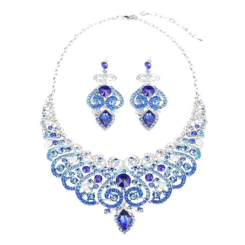 欧美奢华 水晶水钻宝石项链套装短款锁骨毛衣链女礼服婚宴装饰品