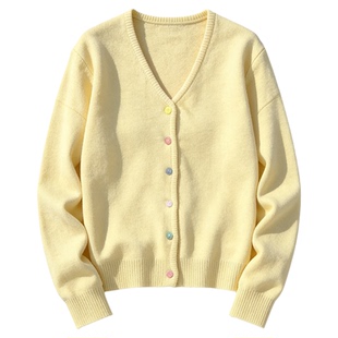 香草奶黄系秋冬氛围小众V领毛衣开衫外套软糯新款百搭慵懒针织衣