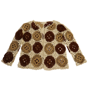 毛衣女网红慵懒风宽松秋装外套古着手工勾花学院风毛线针织衫开衫