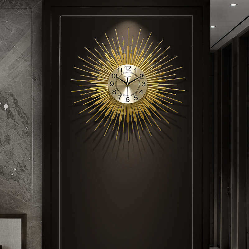 现代简约钟表金属轻奢客厅挂钟个性大气家用时钟艺术太阳装饰挂表