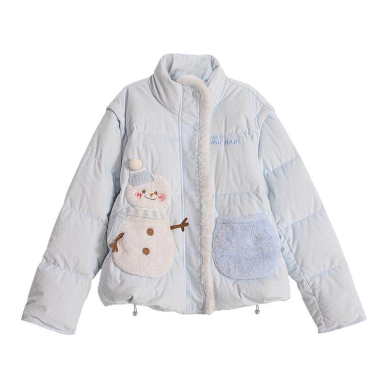 森女部落可爱萌趣雪人羽绒服女2026新款冬季宽松加厚保暖蓝色外套