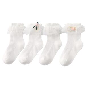 女童袜子春夏薄款儿童白色花边蕾丝公主袜宝宝夏季蝴蝶结网眼童袜