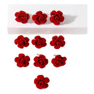 红色玫瑰花发夹个性脏辫发扣新娘复古花朵发卡新年红头花碎发夹子