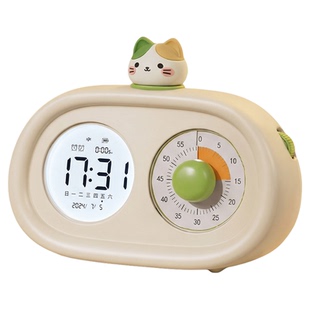 卡通猫咪多功能闹钟台钟计时器学生考试专用高颜值静音电子表学习