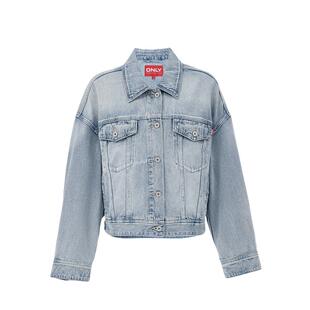 ONLY2025春夏新款酷感水洗OVERSIZE翻领落肩长袖牛仔外套女