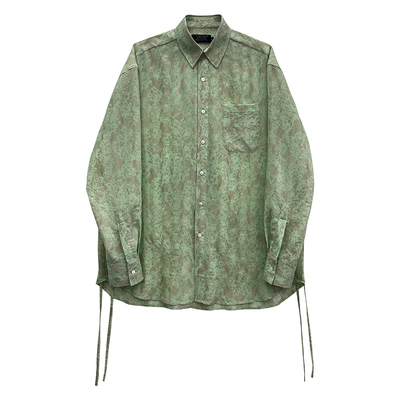 系带长袖衬衫柔雾绿设计感