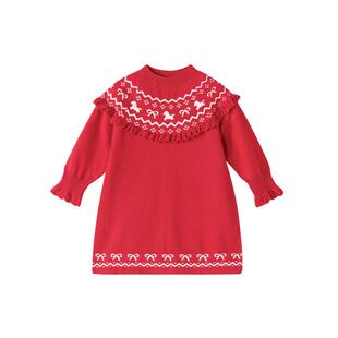 笛莎官方童装女童连衣裙冬季新款小童女孩儿童洋气舒适保暖毛织裙