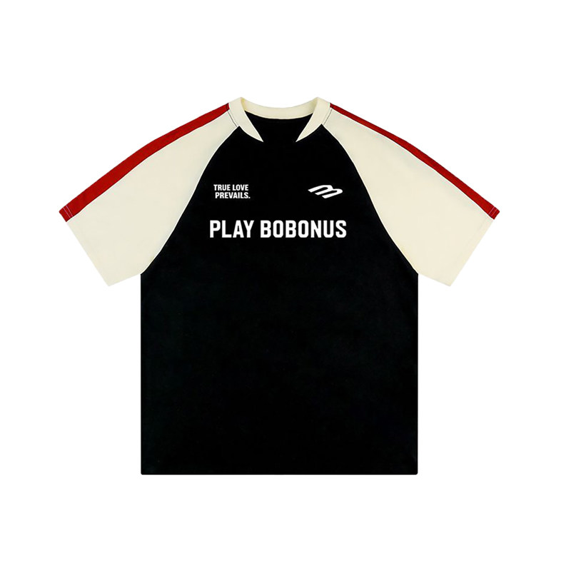PLAY BOBONUS美式小众潮牌撞色运动风宽松纯棉短袖T恤男女款夏季