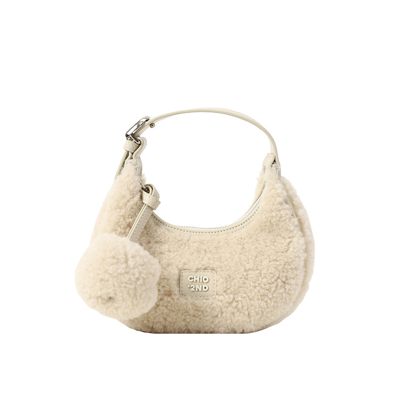 南风Chio2nd 白月光月牙包女春夏毛绒手提包小众设计师单肩斜挎包