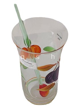 ls中古手绘樱桃玻璃杯果汁汽水