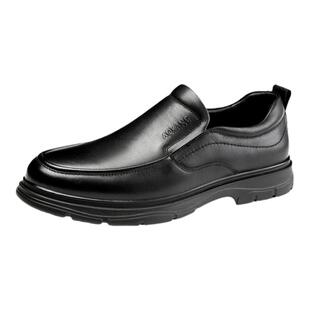 奥康加绒皮鞋男款冬季真皮商务休闲工作鞋保暖棉鞋一脚蹬爸爸鞋子