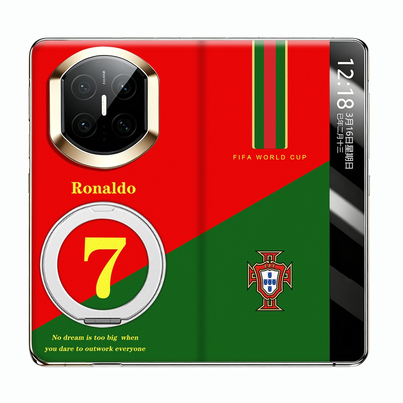 世界杯华为Mate X7/X6/X5/X3典藏版手机壳球星C罗梅西哈兰德皮质折叠翻盖保护套四角保护防摔翻盖款足球很贵