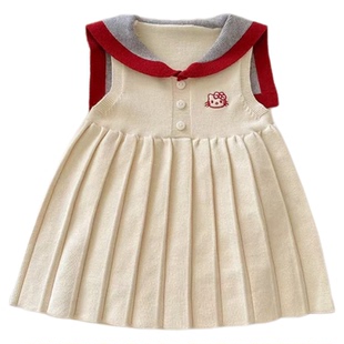 女童毛衣背心裙2025秋季新款儿童中长款连衣裙学院宝宝针织百褶裙