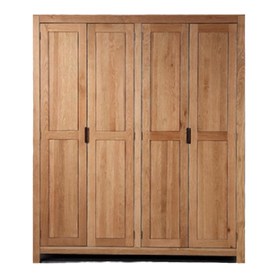 纯全实木衣柜家用卧室橡木原木4门3平拉门组合衣厨定制衣帽间柜子