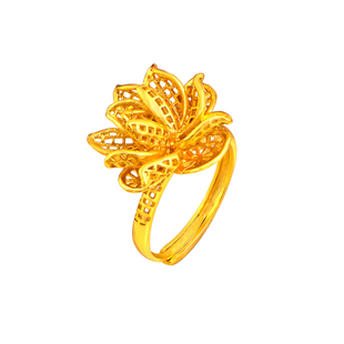 新款镀黄金色镂空雕花戒指女款小巧高级感开口调节花丝指环送女友