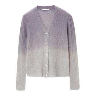 OVV秋冬新款女装吊染工艺马海毛优雅渐变印花针织开衫外套