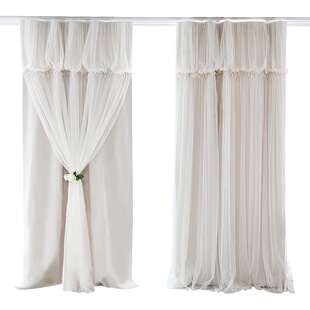 韩式温馨网红公主风窗帘法式浪漫奶油风双层卧室遮光布飘窗少女心