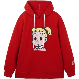 URLAZH有兰 X 原田治联名系列休闲宽松潮流樱桃红连帽印花卫衣女