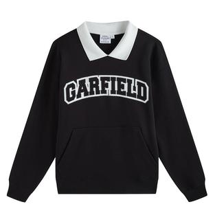 Fun25秋冬季加菲猫联名翻领撞色上衣海军领宽松套头POLO衫卫衣女