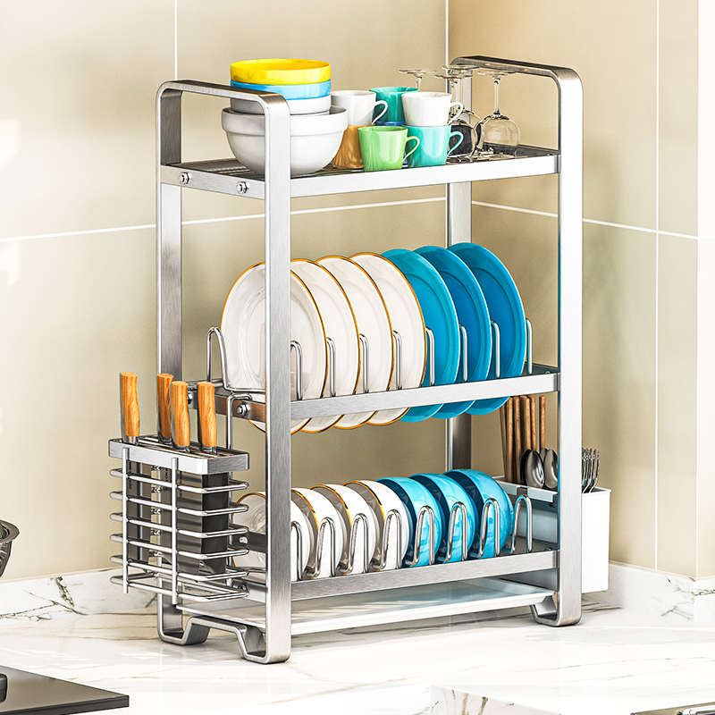不锈钢厨房置物架碗碟收纳架子台面碗盘碗筷小型沥水家用窄边碗架