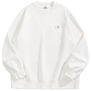 【商场同款】太平鸟男装立体印花卫衣新款圆领白色上衣B2CRG1139