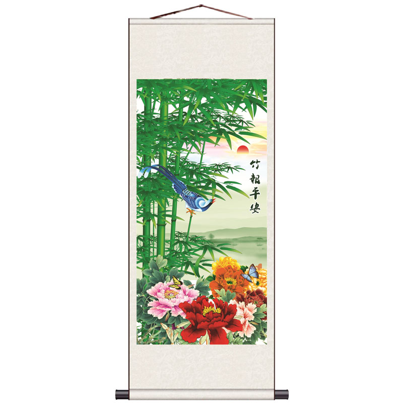 节节高升竹鹤延年丝绸画