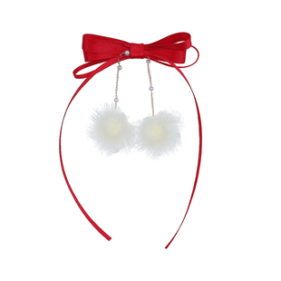 白色蝴蝶结毛球流苏发夹女氛围感鸭嘴夹发饰新年甜美夹子发卡头饰