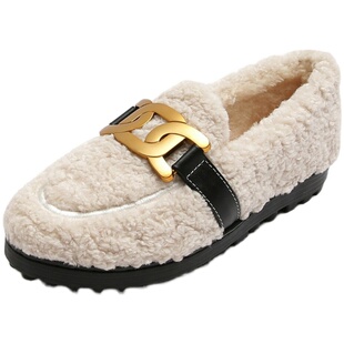 2025新款毛毛鞋女冬外穿加绒厚底羊羔绒豆豆鞋孕妇大码女鞋41到43