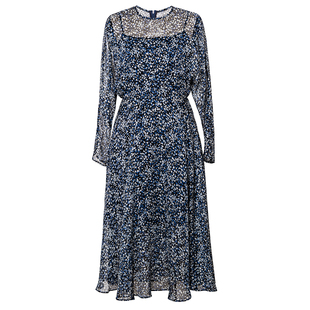 罗衣优雅碎花雪纺连衣裙女2025春装新款气质收腰大摆中长裙11880