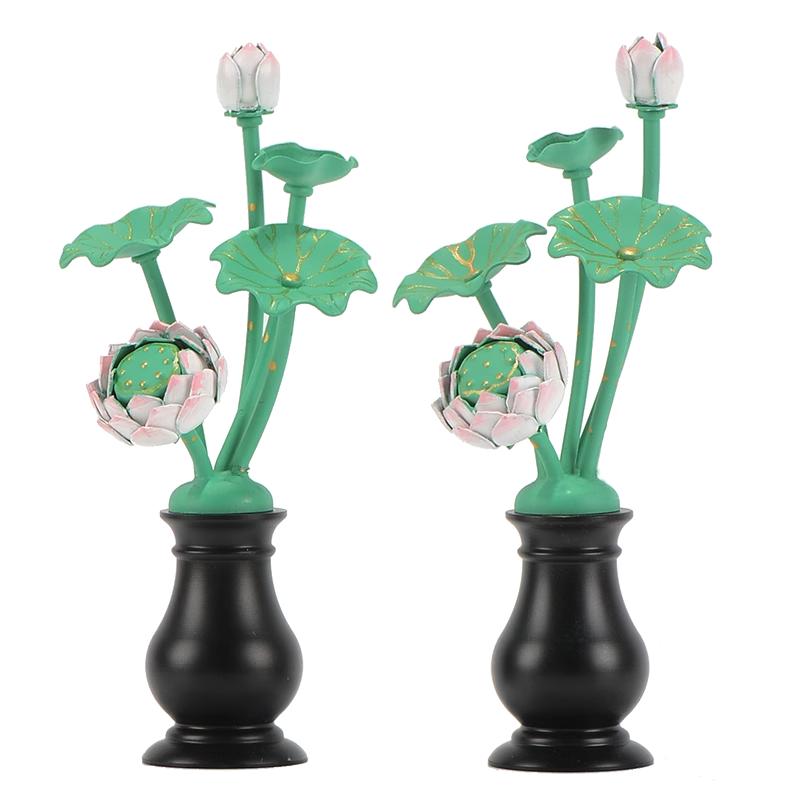 【清仓】佛前供花铝花瓶1对 客厅家居日式仿真花家用供佛莲花摆件