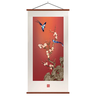 喜上枝头玄关装饰画新中式入户正对门挂画红色寓意好走廊过道壁画