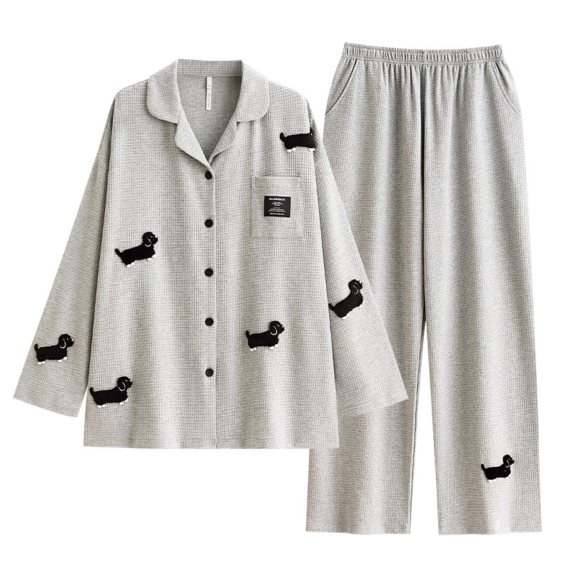 悦内睡衣女春秋款秋季纯棉长袖家居服休闲卡通狗宽松大码时尚套装