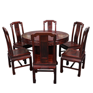 红木餐桌  印尼黑酸枝圆桌 阔叶黄檀餐桌实木饭桌 中式圆形餐桌