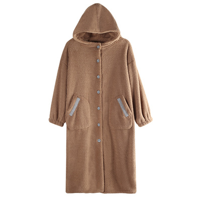 轩靓半边绒连帽睡袍女冬加绒加厚