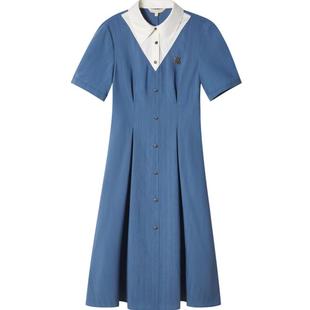 诗篇专选撞色翻领收腰显高显瘦条纹衬衫裙连衣裙夏款