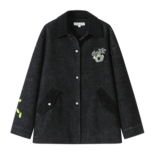 ANDREAMARTIN秋冬新款趣味考拉刺绣拼接宽松保暖棉服夹克外套