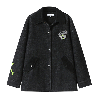 ANDREAMARTIN秋冬新款趣味考拉刺绣拼接宽松保暖棉服夹克外套