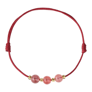 招桃花天然草莓晶红绳手链女转运珠手绳本命年粉水晶旺姻缘桃花运