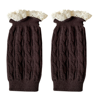 蕾丝花边针织袜套女秋冬羊毛加厚配靴子半截腿套咖色麻花堆堆鞋套