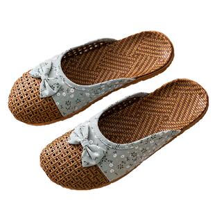 藤草编织拖鞋女四季家居家室内防滑静音春夏凉拖鞋亚麻包头拖鞋女