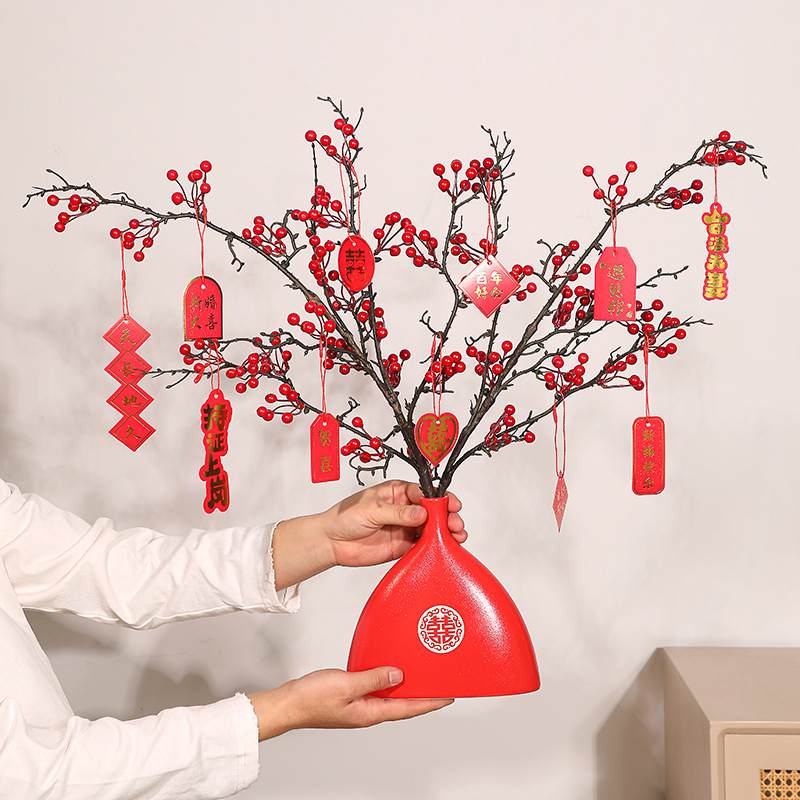 11结婚订婚花瓶摆件发财果房瓶陶瓷礼器囍客厅立体桌面装饰喜字婚