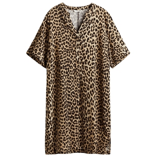 HM女装连衣裙春季中式立领宽松粘纤裙衫式短裙1214786