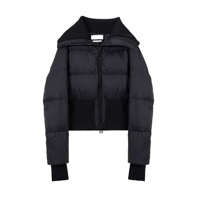 大翻领收腰立领短款黑色羽绒服