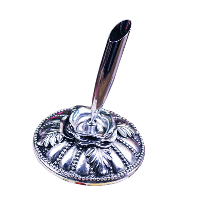 菲比羽墨笔座羽毛笔银色圆形