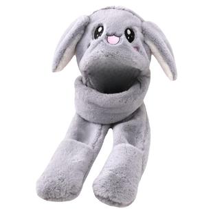 儿童帽子围巾一体兔耳朵会动手套秋冬季男女童宝宝加厚可爱三件套